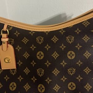 Brown Monogram Shoulder Bag with Tan Trim